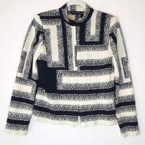 Ming Wang Yellow Abstract Zipper Cardigan Sweater S